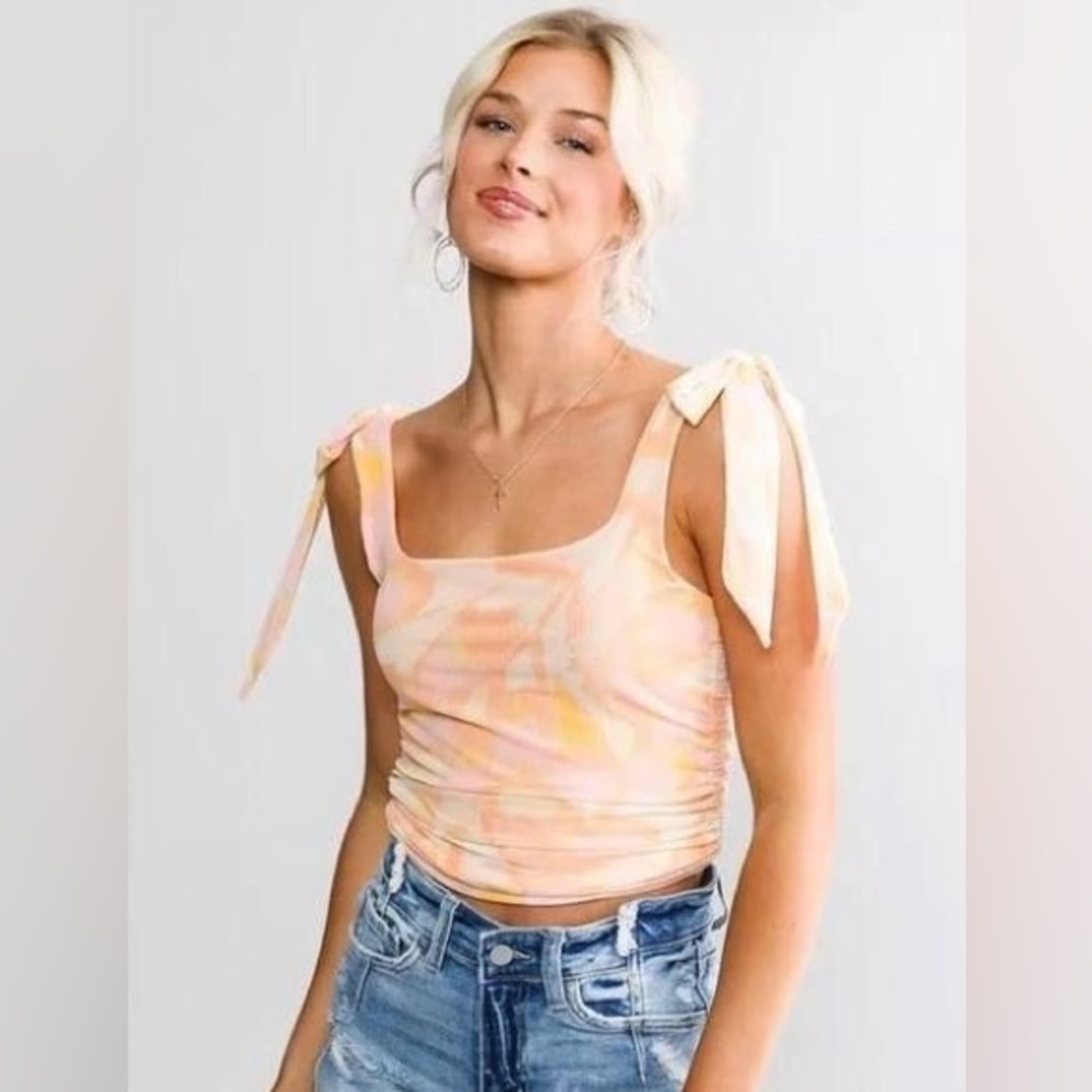 Free People NWT Avenue Ruched Tank Top Ivory Combo